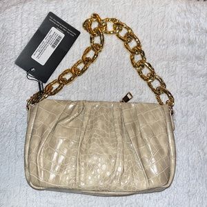 PLT- Cream PU Croc Gold Chain Shoulder Bag